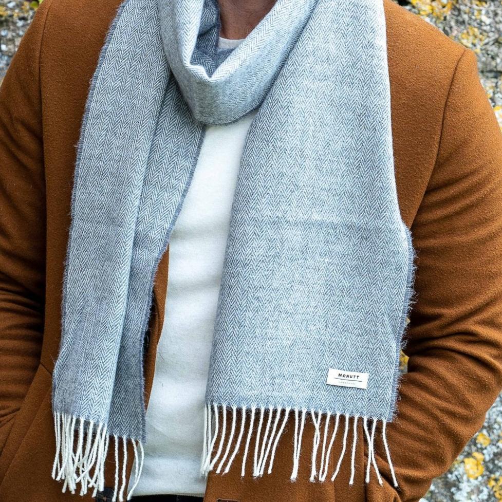 McNutt of Donegal | Merino Lambswool Scarf | Uniform Grey Herringbone