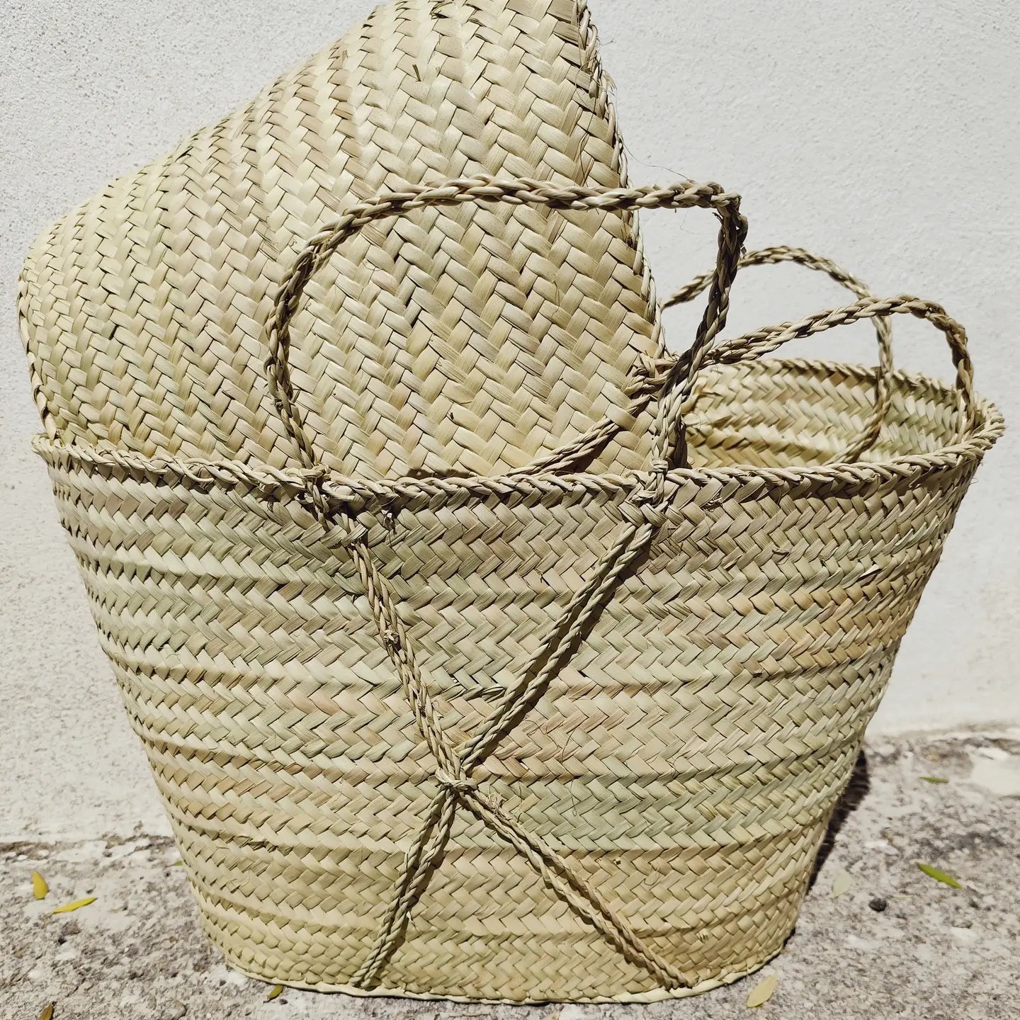 Handwoven Palm Basket with Bulrush Detail | Medium Shopper