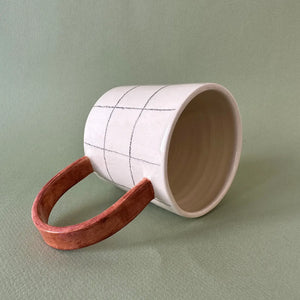 Handmade Checkered Mug / Red Handle