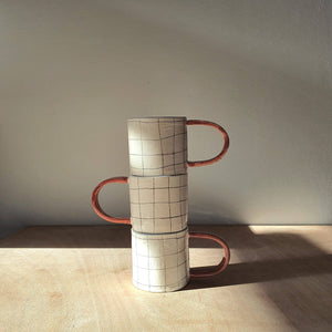 Handmade Checkered Mug / Red Handle