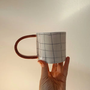 Handmade Checkered Mug / Red Handle