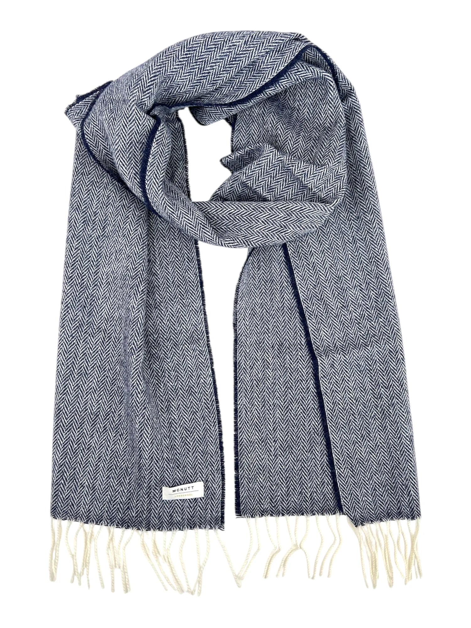McNutt of Donegal | Merino Lambswool Scarf | Navy Herringbone