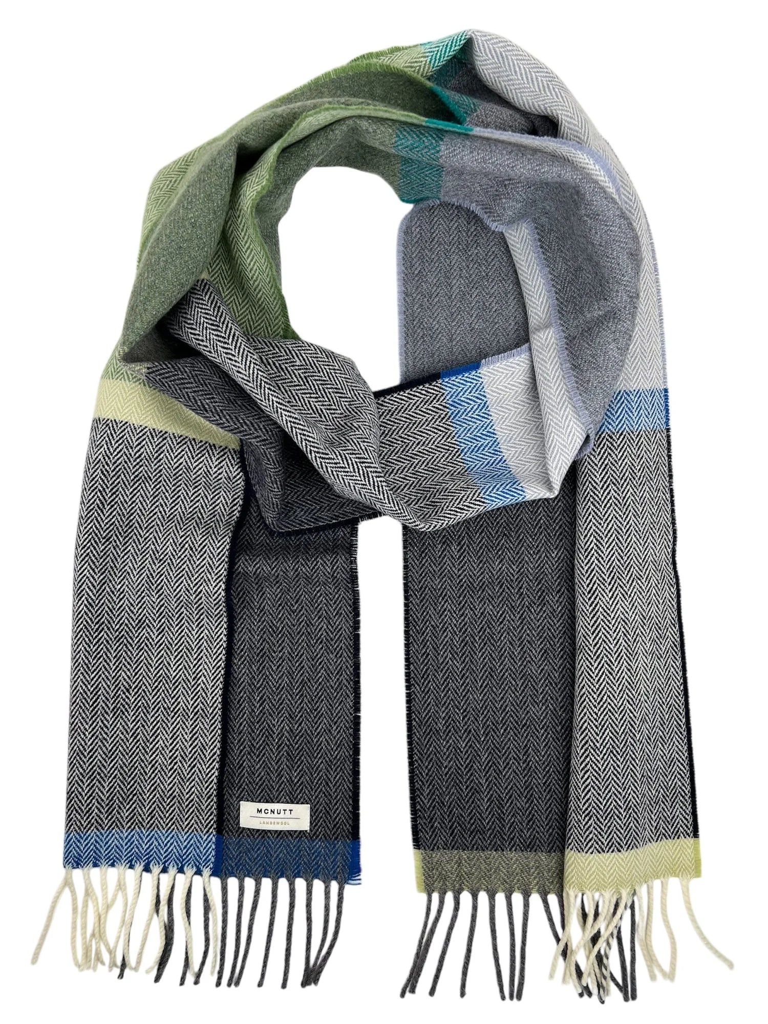 McNutt of Donegal | Merino Lambswool Scarf | Navy & Smoke Check