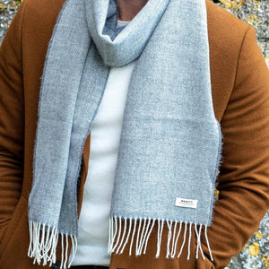 Uniform Grey Herringbone Scarf | 100% Merino Lambswool