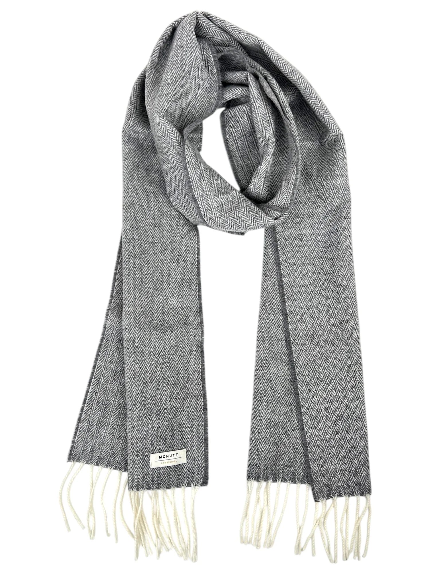 McNutt of Donegal | Merino Lambswool Scarf | Uniform Grey Herringbone